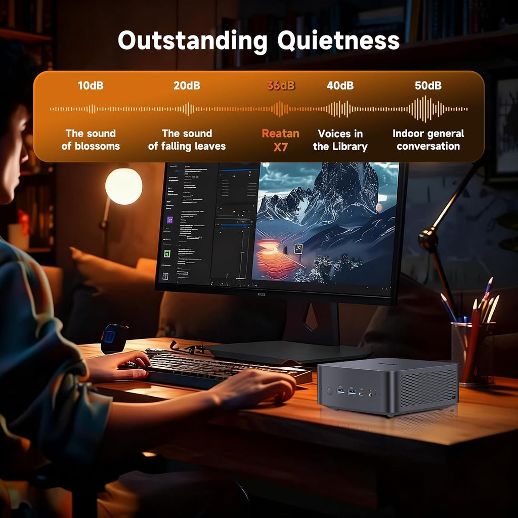 Reatan Mini PC Gaming OCuLink Radeon 780M 2600 MHz AMD Ryzen 7 255(Upgraded 8745HS) 48GB DDR5 1TB SSD RAM, Mini Computers, Built-in Dual Speakers, 2.5Gbps LAN,HDMI 2.1, 8K USB 4.0 Wi-Fi 7/BT5.4