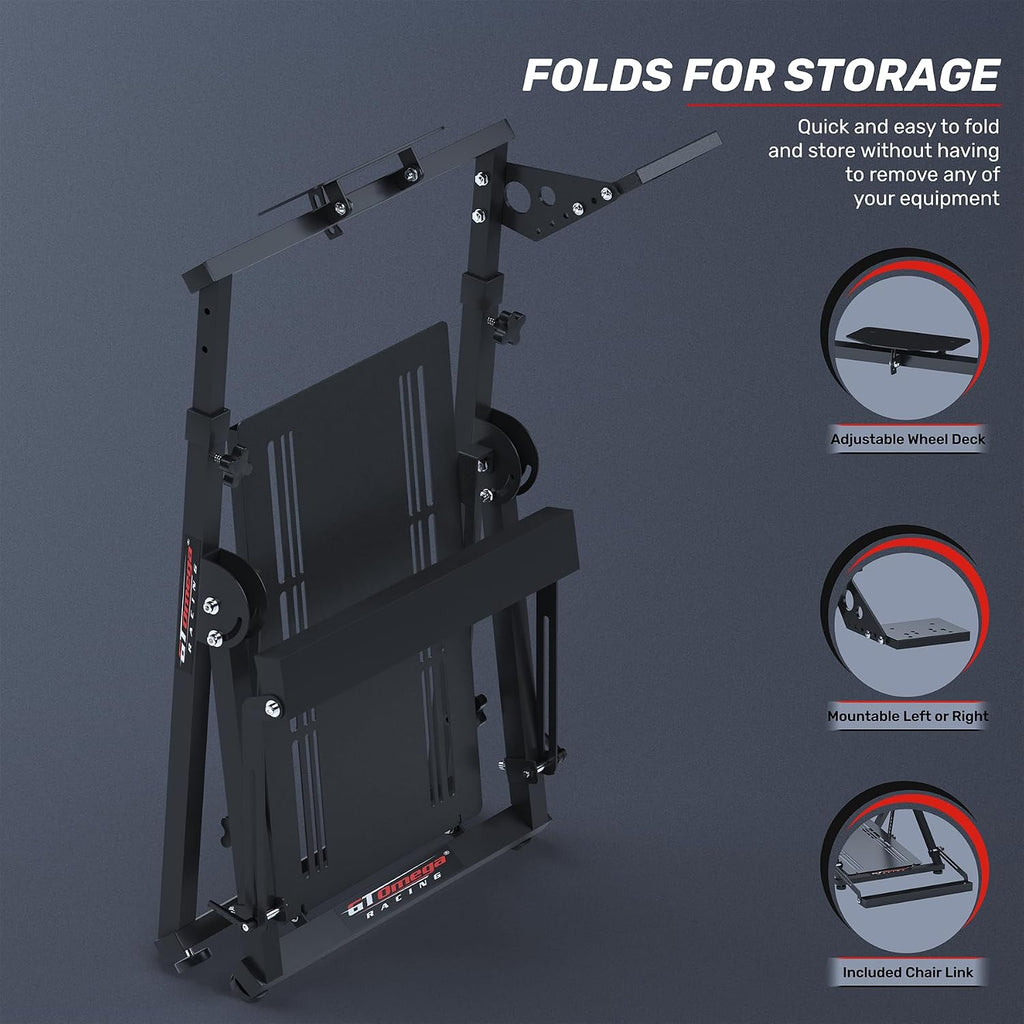 GT OMEGA Apex Racing Wheel Stand - Compatible with Logitech G29 and G920, Fanatec ClubSport, and Thrustmaster TX, T500, & T300, Foldable, Tilt-Adjustable for Racing Control