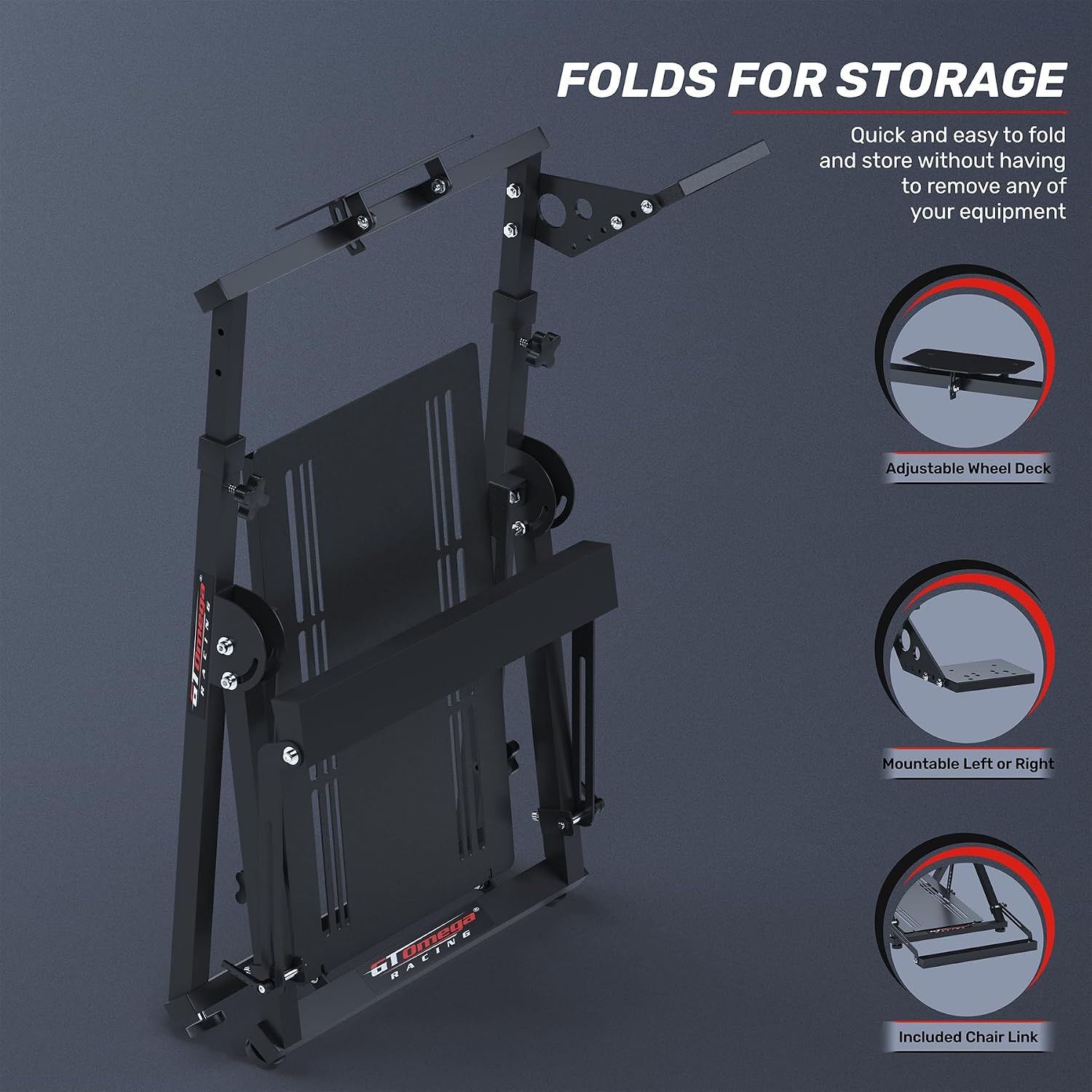 GT OMEGA Apex Racing Wheel Stand - Compatible with Logitech G29 and G920, Fanatec ClubSport, and Thrustmaster TX, T500, & T300, Foldable, Tilt-Adjustable for Racing Control