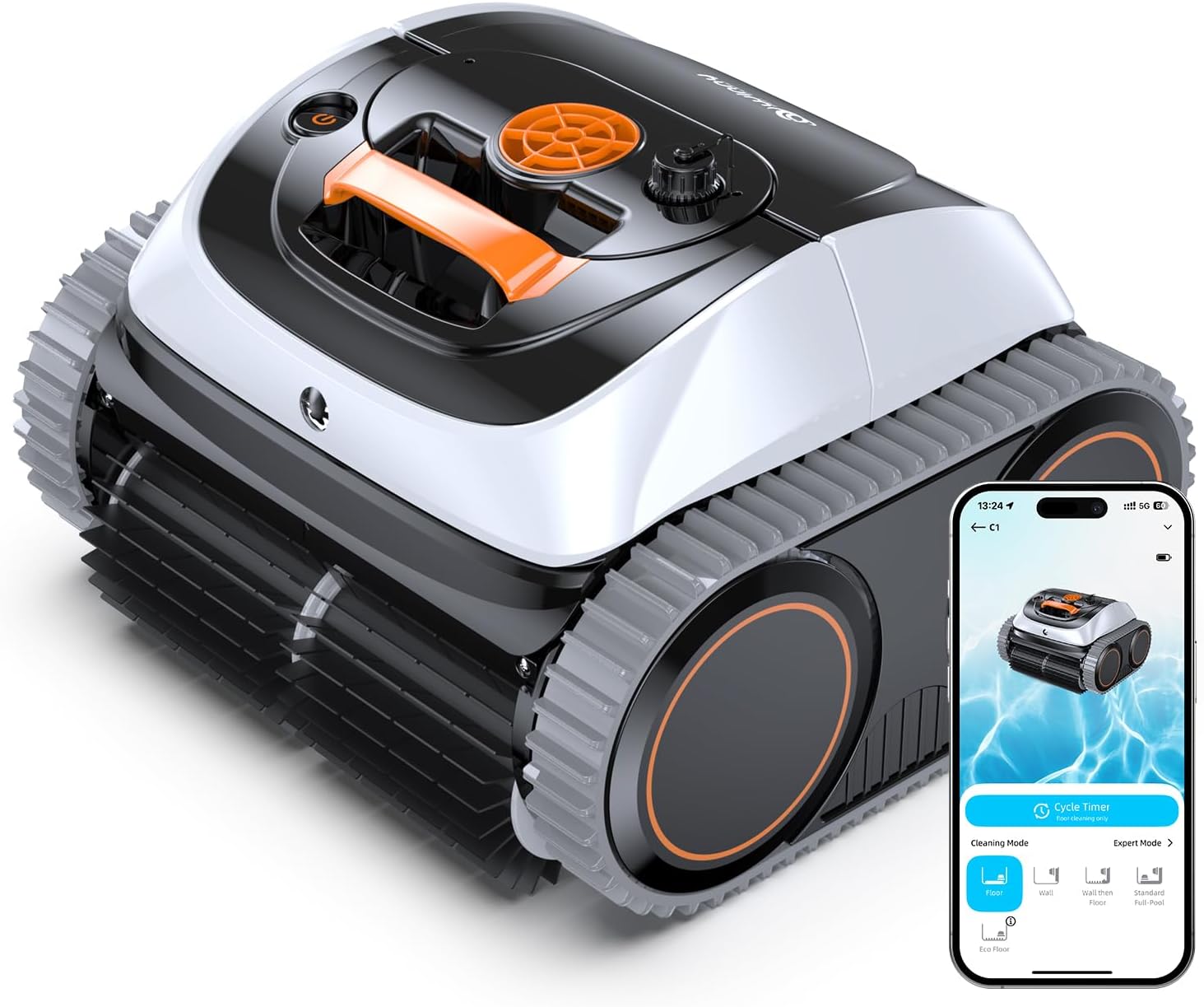 Pool Vacuum for Inground Pools, 4-in-1 Cordless Robotic Pool Cleaner for Above Ground Pools,Triple-Motors,Wall & Waterline Cleaning, App Support, OTA Upgrade up to 1,614 Sq.ft (White Orange)