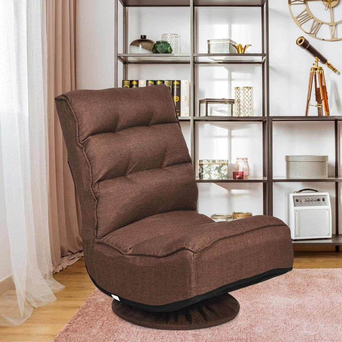 Giantex 360 Degree Swivel Floor Chair, Folding Floor Gaming Chair with 6 Positions Adjustable, Lazy Sofa Lounge Chair w/Tufted Back Support, Video Gaming Chair for Reading TV Watching (Brown)