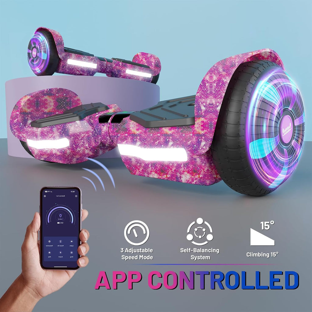 SIMATE Scooter, Bluetooth Speakers and LED Light-Up Wheels, APP Control, Dual 250W Motors, 8.5 mph Max Speed & 8.5 Miles Max Range, Gifts for Kids Adults Girls Boys