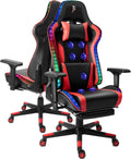 Gaming Chair with Footrest and Massage Lumbar Support,Adult Video Gaming Chair with Speakers and LED/RGB Lights, Ergonomic Computer Chair,180 Degree Tilt High Back Office Chair.,Red