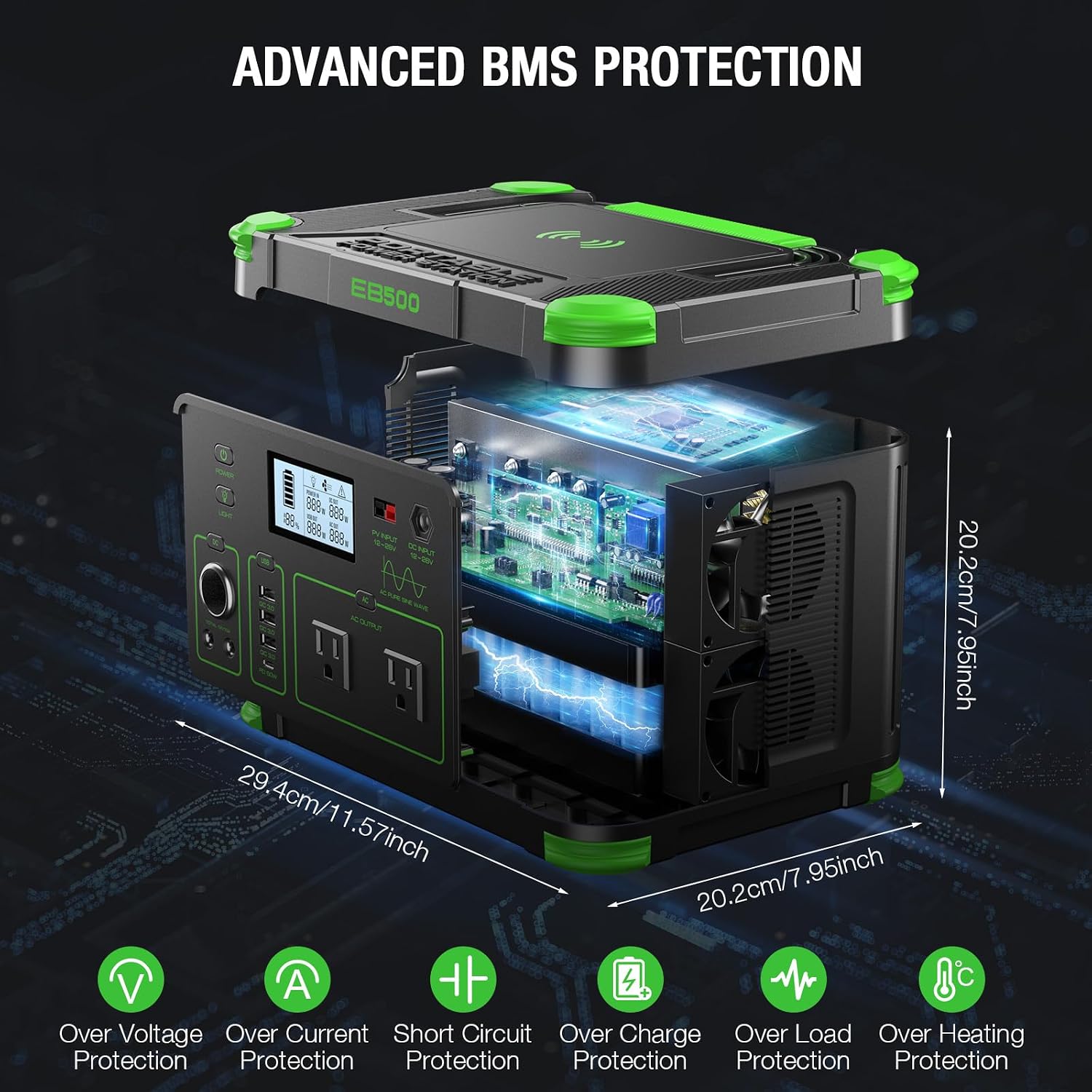 500W Portable Power Station, 519.48Wh Outdoor Solar Generator Backup Battery Pack with 2 110V AC Outlets, 500W (Peak 1000W) 10-Port Powerhouse for RV/Van Camping Fishing Climbing Road Home Emergency