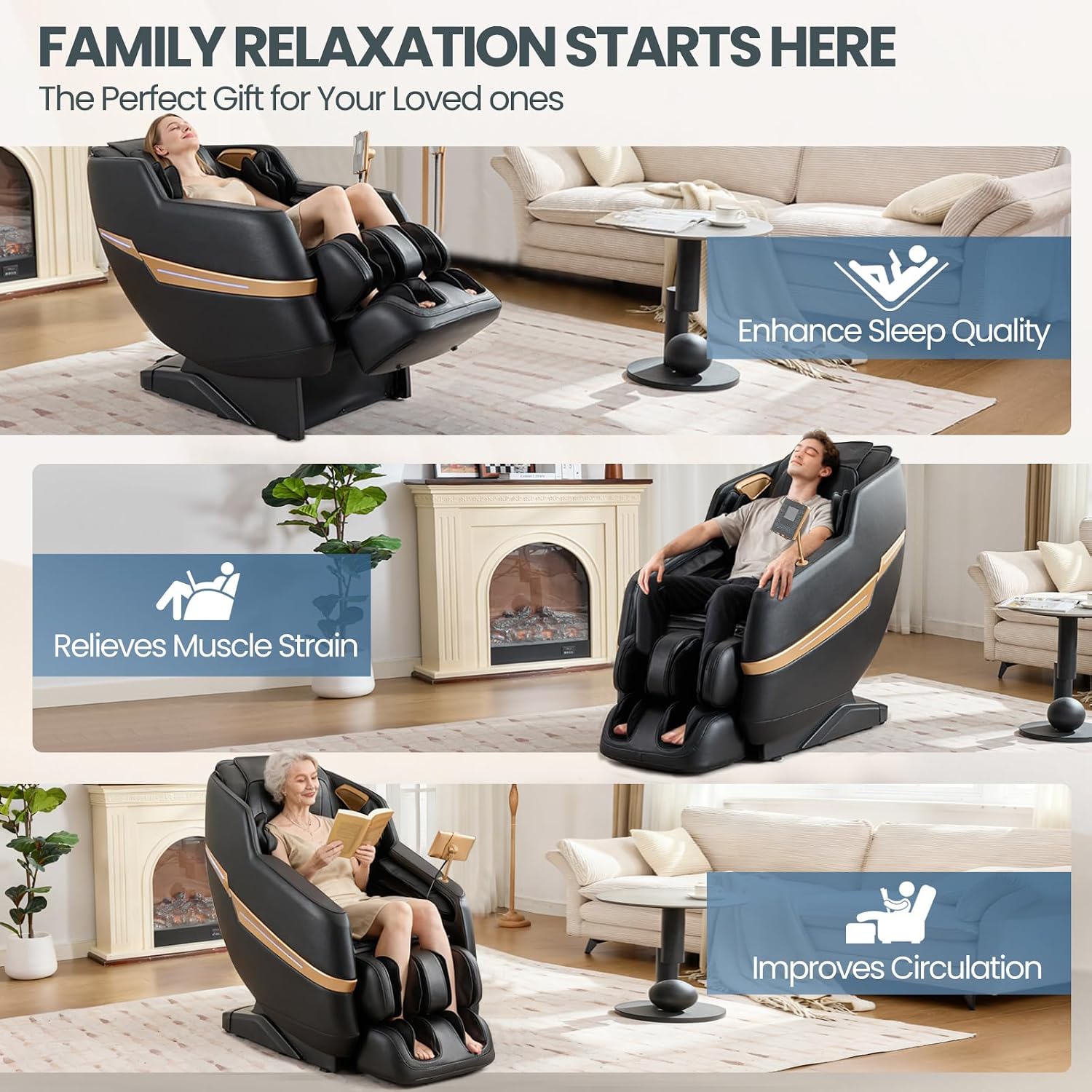 Artist hand Massage Chair Full Body, 2026 Zero Gravity Massage Chair Recliner with 10 Fix Rollers, 6 Modes, Bluetooth Speakers, Waist Heating, Foot Roller Massage, Full-Body Airbags (All Black)