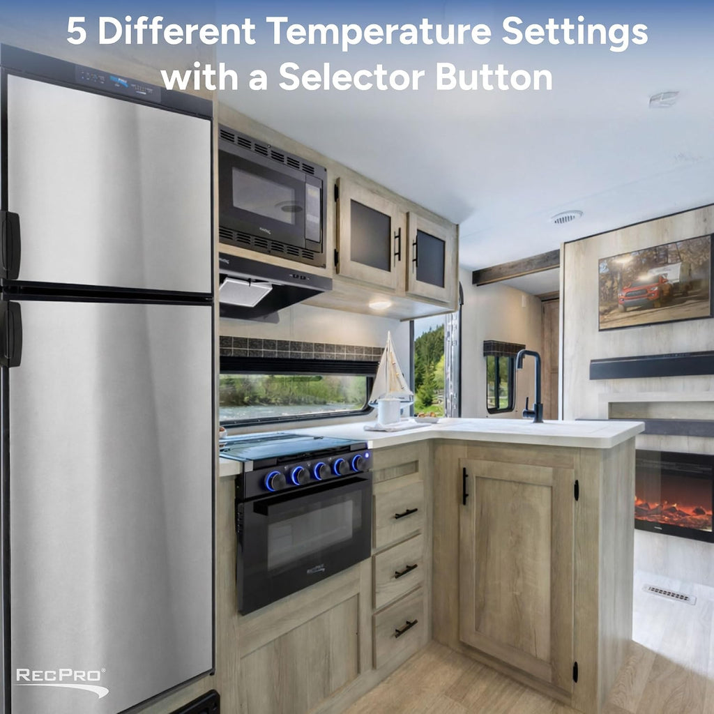 RecPro RV Refrigerator 6.3 Cubic Feet Gas and Electric | Black or Stainless Finish | 110V / 12V / Propane Gas | (Stainless Finish)
