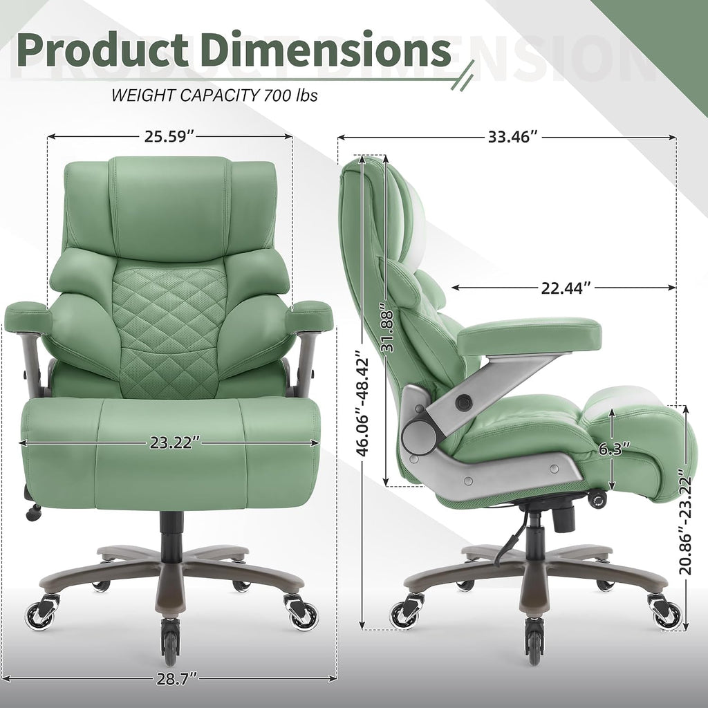 VUZI 700lbs Big and Tall Office Chair-Large Computer Chair with Adjustable Lumbar Support 3D Flip Arms Plus Size Wheels, High Back Executive Desk Chair, Heavy Duty Metal Base, Thick Padded Wide Seat