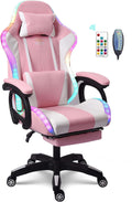 Ergonomic Massage Gaming Chair, Office Chair with Lumbar Support and Footrest, Video Gaming Chair with RGB Lights and Speakers, Adjustable Linkage Armrests and Backrest PC Chair.,Pink