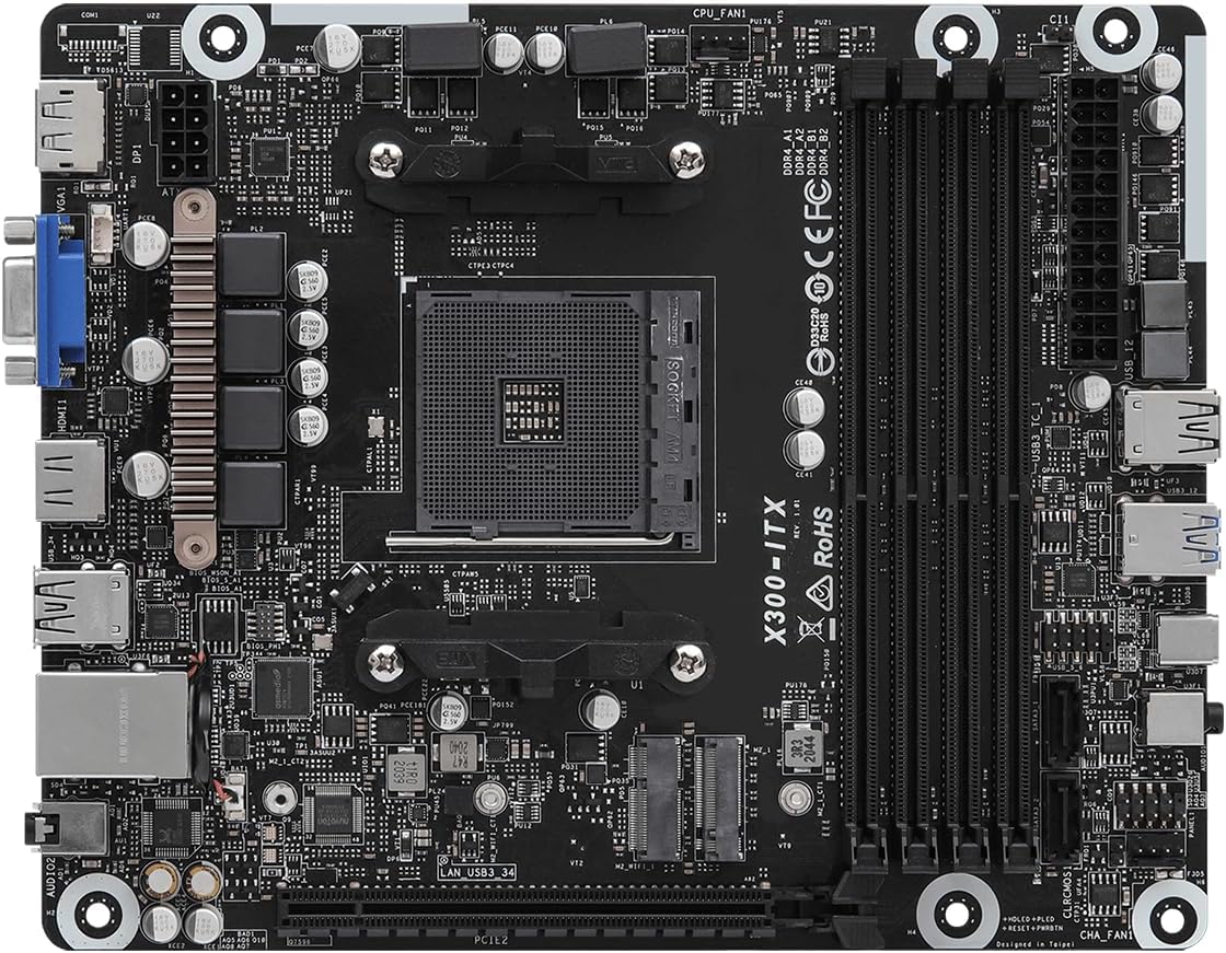 ASRock DeskMeet X300 Mini PC Barebone Kit – AMD AM4 Socket, Supports Ryzen 5000/4000/3000G CPUs, DDR4-3200MHz, PCIe 3.0 x16, Dual M.2, USB 3.2 Gen2 Type-C, 500W PSU (No CPU/RAM/Storage Included)