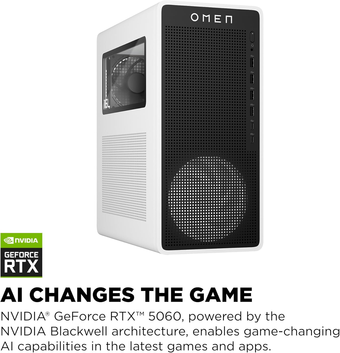 HP OMEN 16L Gaming Desktop PC, AMD Ryzen 5 8500G, 16 GB RAM, 1 TB SSD, NVIDIA GeForce RTX 5060, Windows 11 Home, Microsoft Copilot, Panda Metal, TG03-0020 (2025)