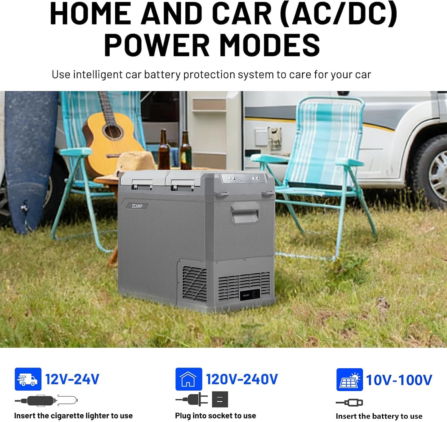 GES55 Portable Freezer,Dual Zone 12 Volt Car Refrigerator,43QT(41L) 12v cooler Fast Cooling Fridge, with 12/24V DC 100-240V AC for Camping, Outdoor, Travel, RV, Truck