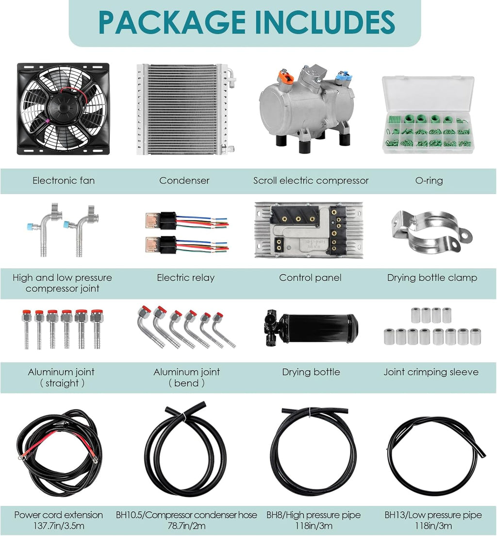 12V automobile air conditioner electric compressor, applicable to refitting automobile air conditioning system, no oil consumption air conditioning compressor kit 12V DC air conditioning unit