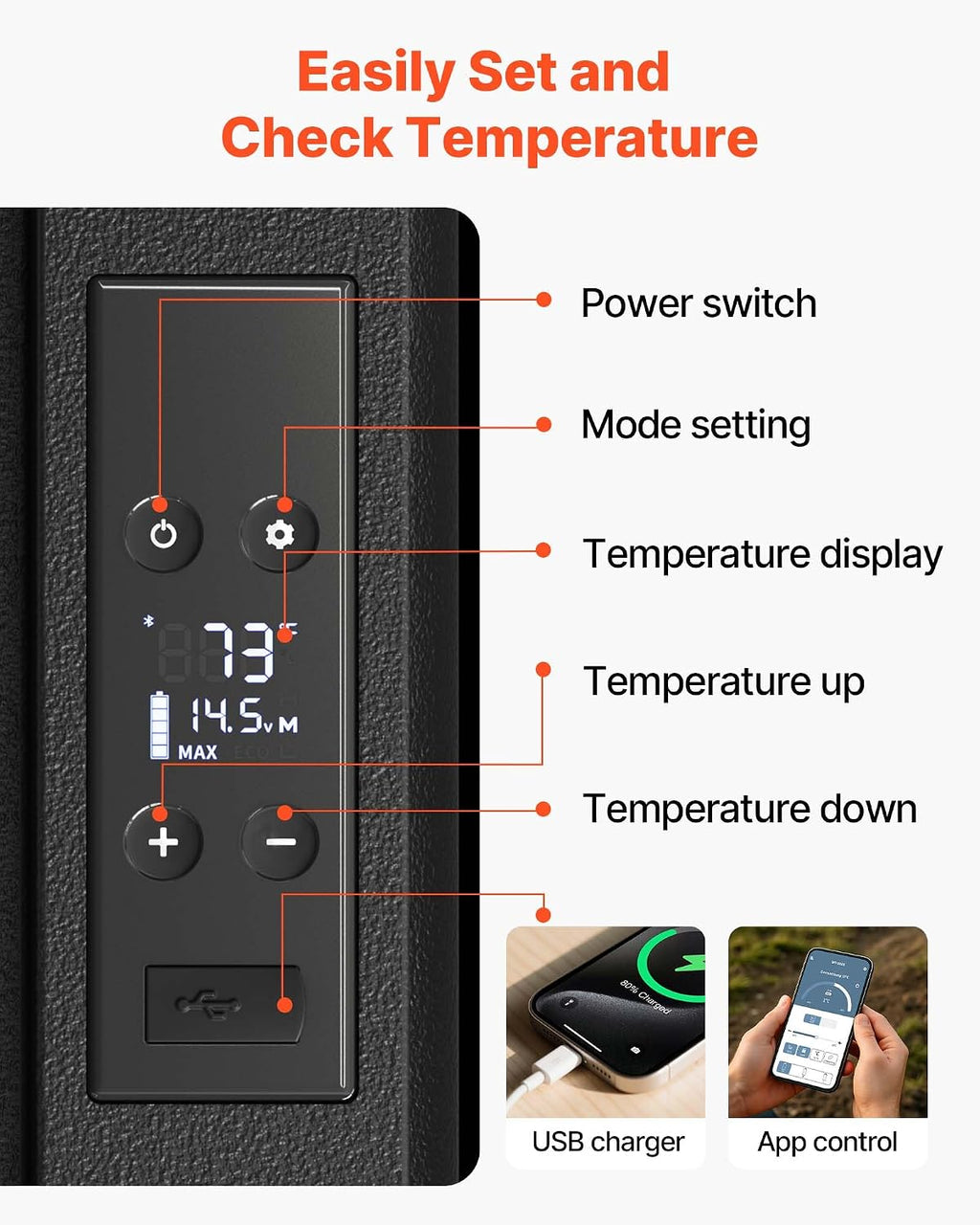 VEVOR 12V Car Refrigerator 10 QT, Portable Mini Freezer with APP Control, -4℉ to 68℉, 12/24V DC & 110-220V AC Compressor Cooler for Travel, Camping, Home, Road Trip