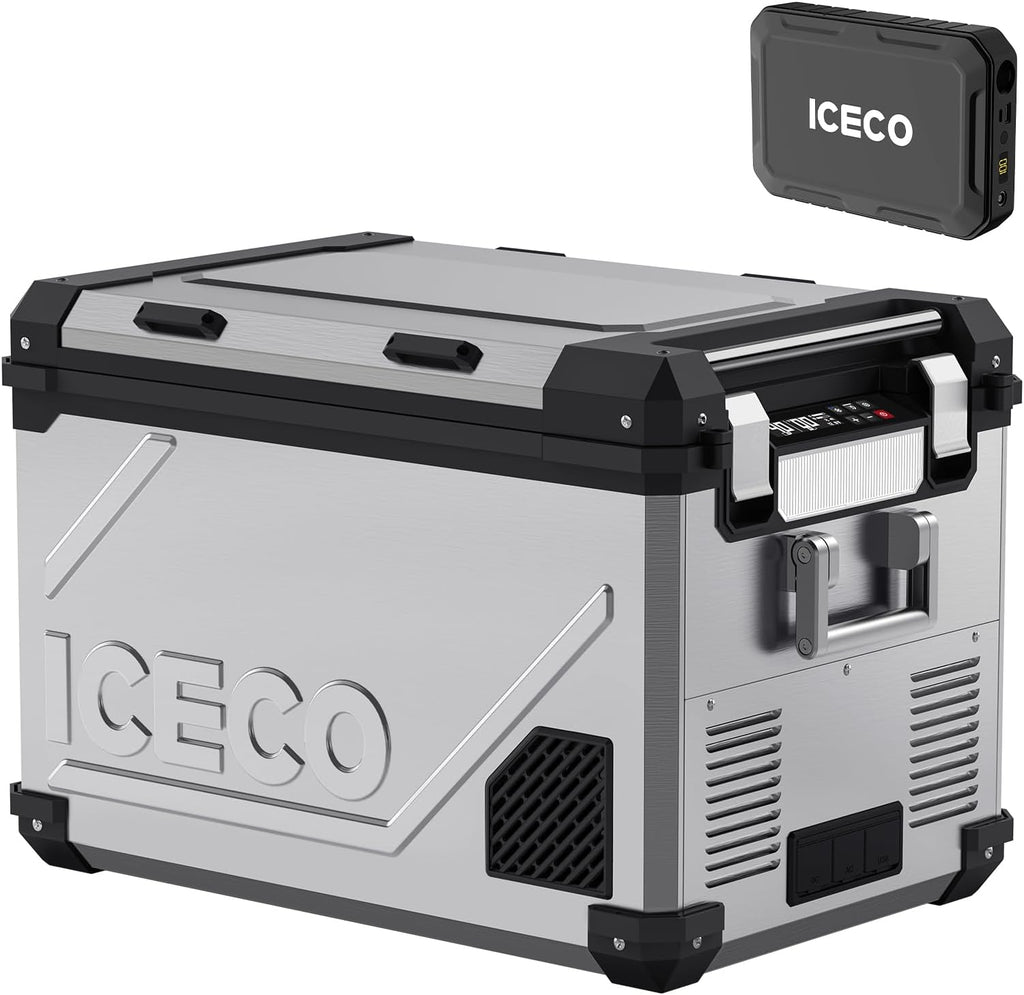 ICECO 55L 12v Refrigerator Dual Zone Bluetooth Controlled Portable Freezer, with SECOP Compressor, DC 12/24V, AC 110-240V, for Truck, RV and Home, -4℉~68℉, With Magnetic Battery
