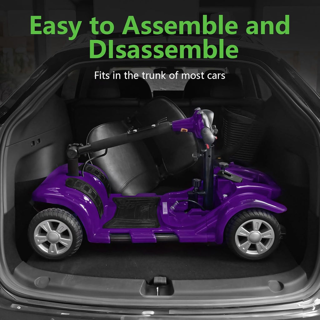 Mobility Scooter for Adults, Senior, 4 Wheels Electric Powered Chargeable Device for Travel, Lightweight Mobility Scooter with LED Headlights and Basket, Charger Included