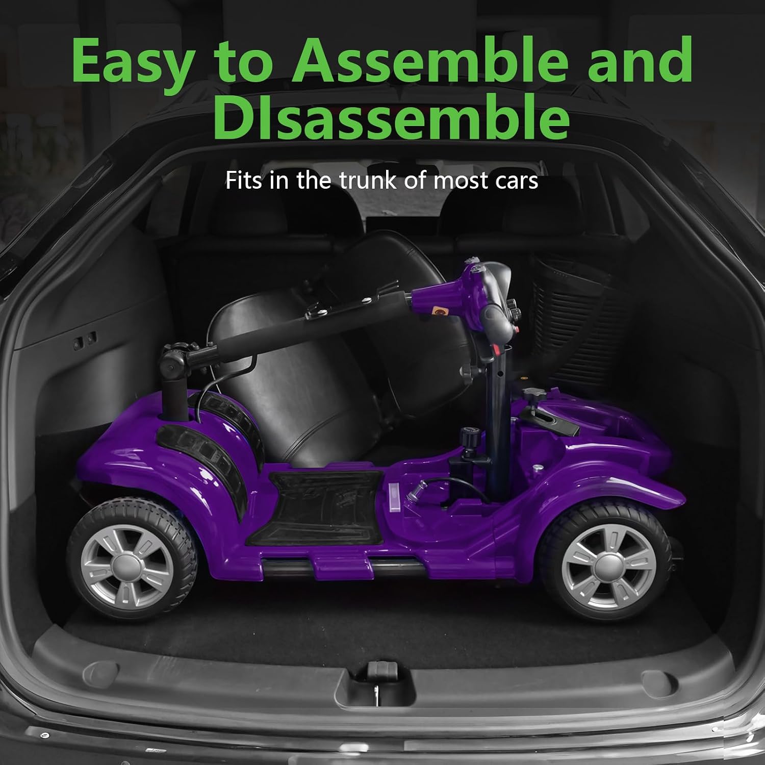 Mobility Scooter for Adults, Senior, 4 Wheels Electric Powered Chargeable Device for Travel, Lightweight Mobility Scooter with LED Headlights and Basket, Charger Included