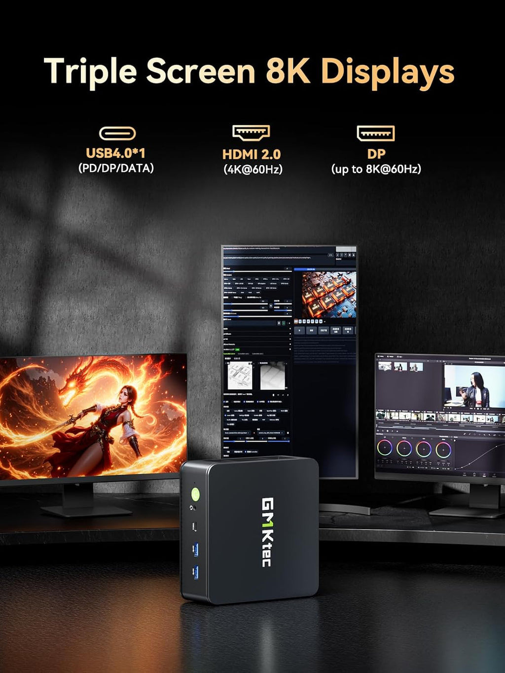 GMKtec M6 Ultra Gaming Mini PC Ryzen 7640HS (Upgraded 6600H/ 6800U), 16GB RAM DDR5 1TB SSD Dual NIC LAN 2.5GbE Desktop Computers Office Home, Triple 4K Display, WiFi 6, USB4, BT 5.2, DP, HDMI 2.0