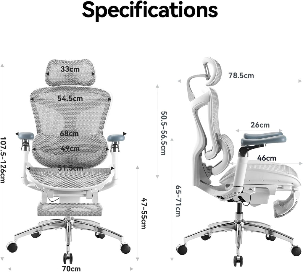 SIHOO Doro C300 Pro Ergonomic Office Chair with Footrest, Ultra-Soft 6D Armrests, Dynamic Lumbar Support, and Seat Depth Adjustment for Office (Grey)