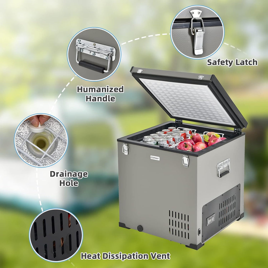 COSTWAY 68-Quart Car Refrigerator, Portable Chest Freezer(-11℉- 50℉) with 12V/24V DC & 110V/240V AC Adapter, Electric Compressor Fridge Cooler for Vehicles, Truck, RV, Camping, Traveling, Grey