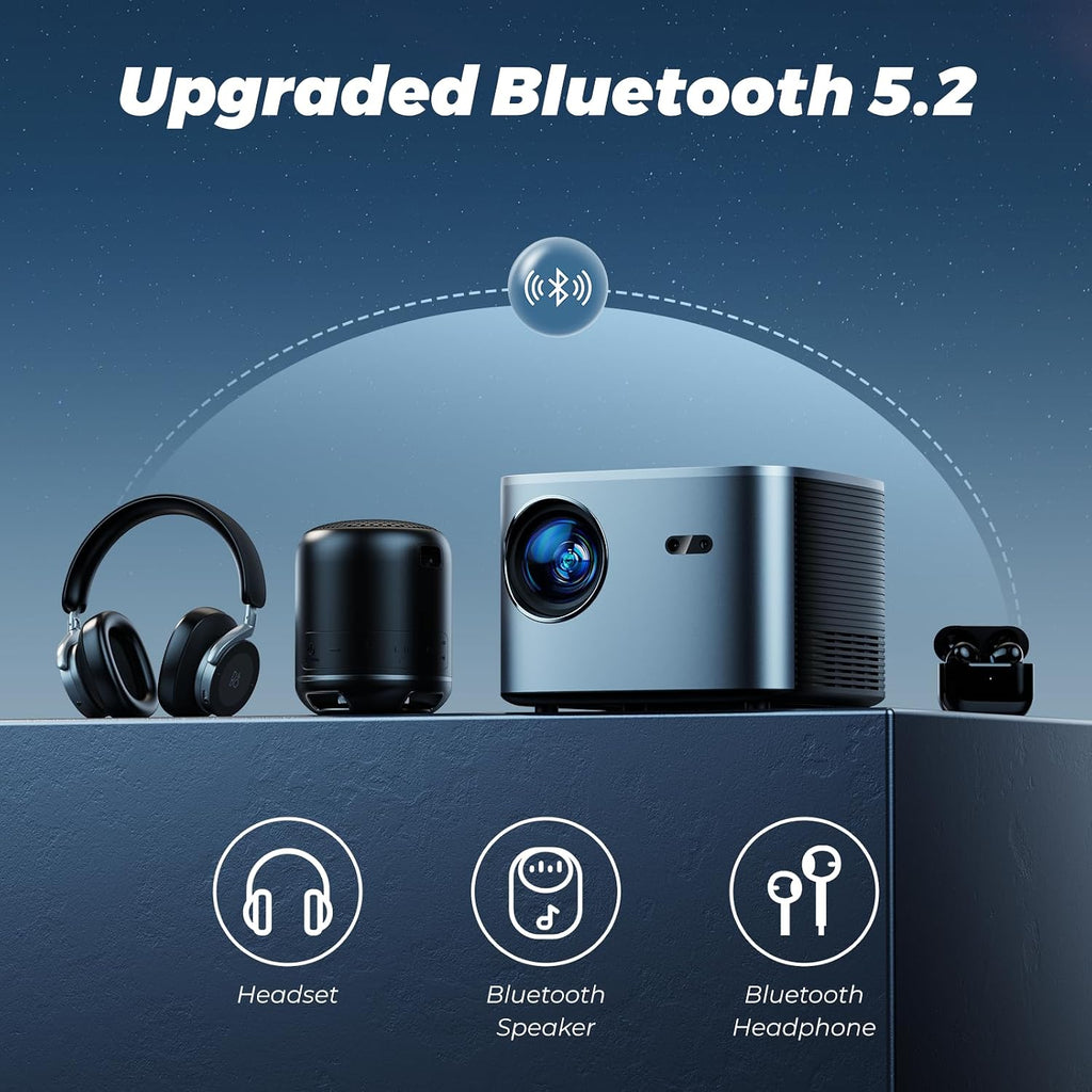 [Auto Focus/Keystone] Groview 4K Projector with WiFi and Bluetooth, 1000 ANSI Movie Projector for Outdoor Use, Proyector with 50-100% Zoom, Compatible with iOS/Android/HDMI/TV Stick