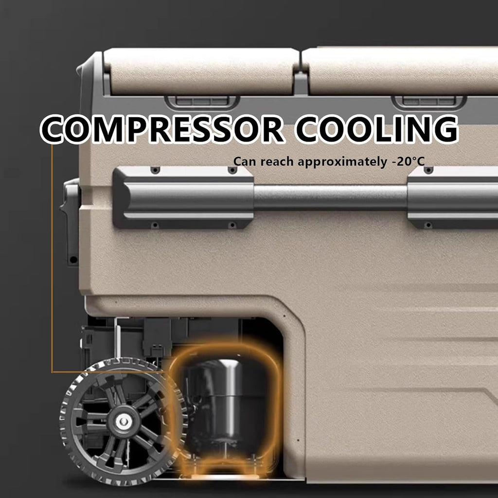 Car Fridge Plug in Cooler Portable Cooler Electric 35L/45L/55L with Wheels and Handle Fast Cooling for Truck Van Travel Camper -20℃~+20℃ Double-Door Design(60 * 40 * 44cm)