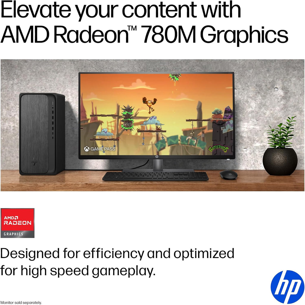 HP OmniDesk Desktop PC, AMD Ryzen 7 8700G, 16 GB RAM, 512 GB SSD, AMD Radeon 780M Graphics, Windows 11 Home, Microsoft Copilot, Gray Wood, M02-0340 (2025)