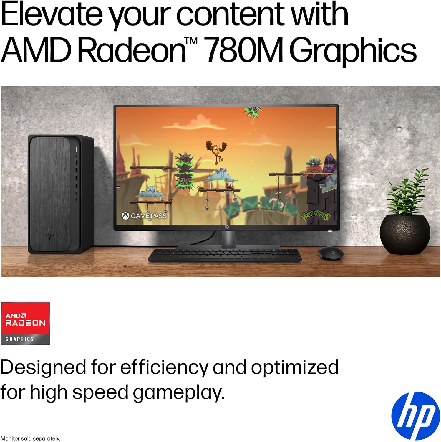 HP OmniDesk Desktop PC, AMD Ryzen 7 8700G, 16 GB RAM, 512 GB SSD, AMD Radeon 780M Graphics, Windows 11 Home, Microsoft Copilot, Gray Wood, M02-0340 (2025)