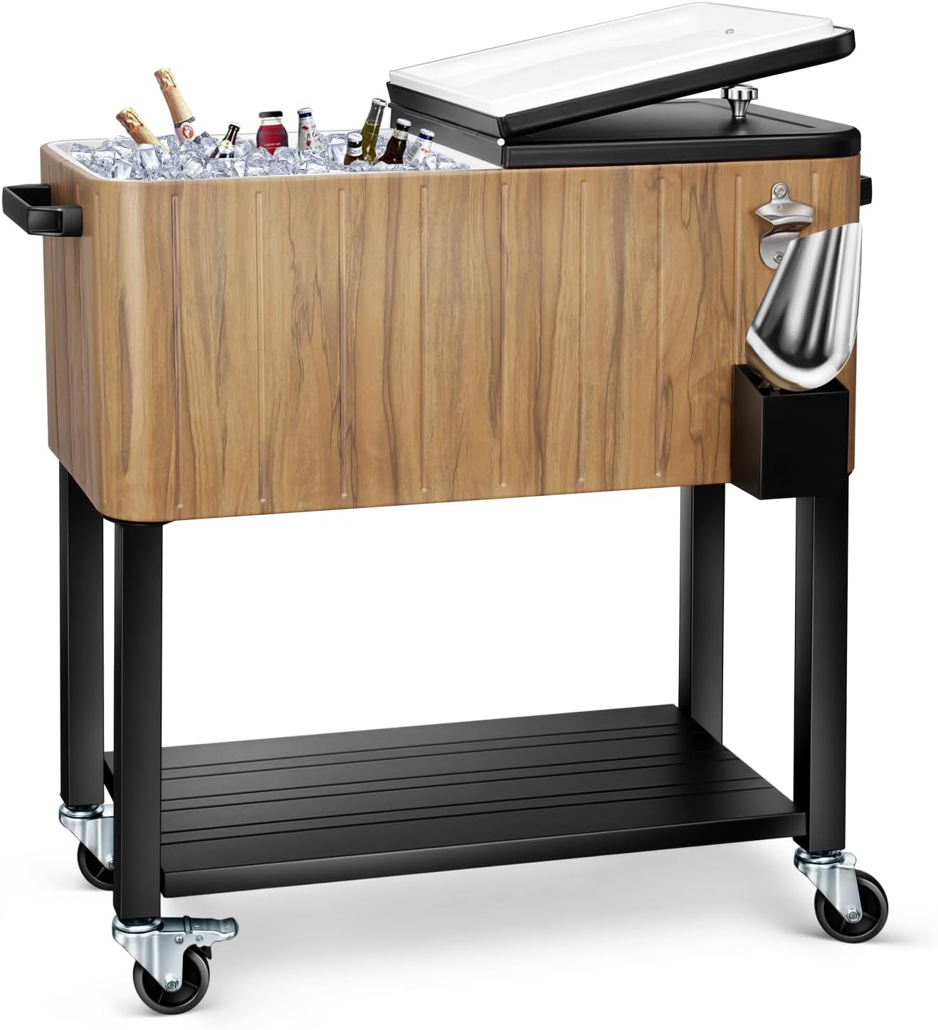 80 Quart Rolling Ice Chest Cooler Cart,Patio Backyard Party Drink Beverage Bar Stand Up Cooler Trolley with Ice Scoop