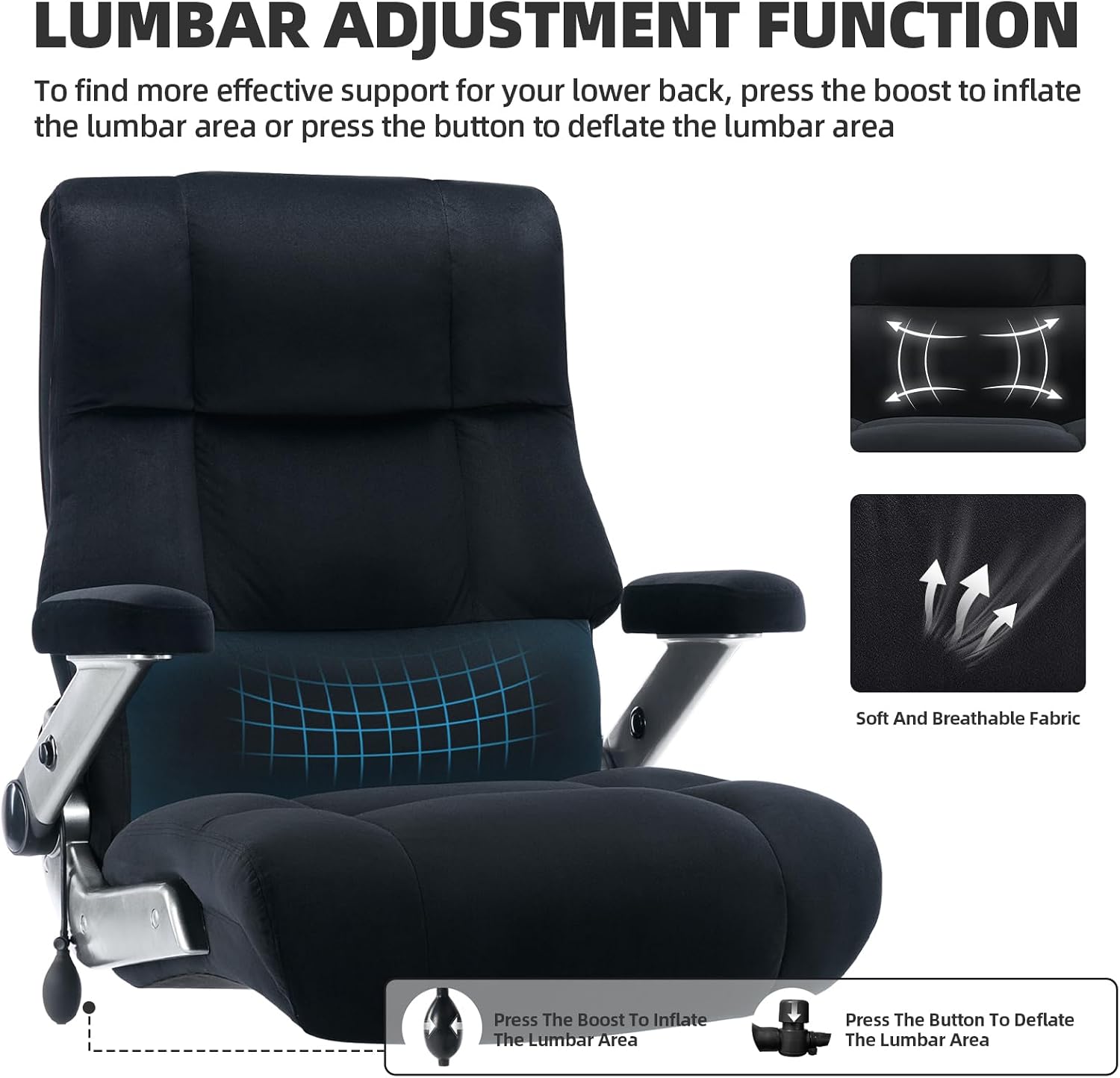 VUZI 700LBS Large Heavy Duty Office Chair with 3D Flip Arms, Big and Tall Plus Size Fabric Executive Desk Chairs, High Back Extra Wide Computer Chair with Adjustable Lumbar Support, Sturdy Metal Base