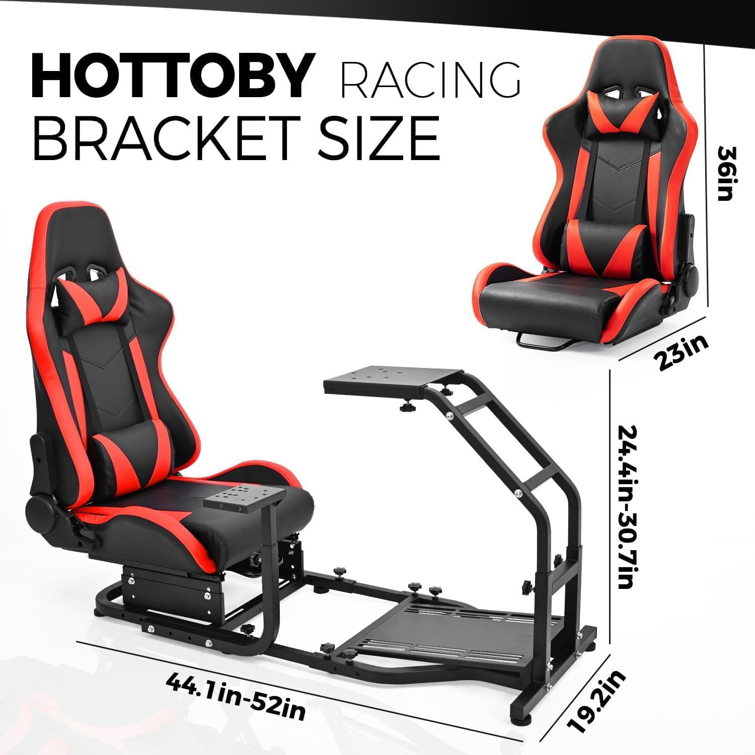 Hottoby Adjustable Sim Driving Simulator Cockpit with Red Seat Fit for Logitech G29 G920 G923,for Thrustmaster T300RS,Unobstructed Design for Both Legs Gaming Stand,No Steering Wheel,Handbrake & Pedal