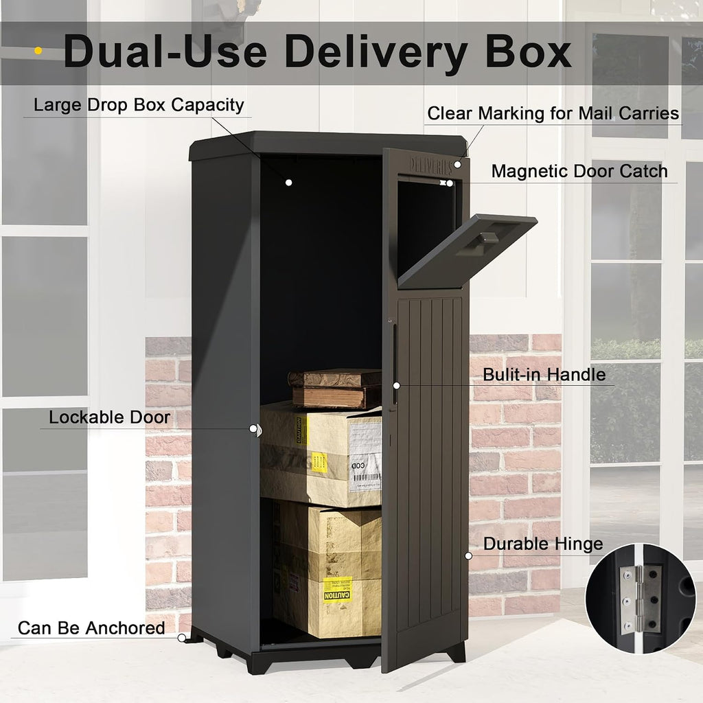 Domi Package Delivery Box for Outside, Large Parcel Drop Box with Lockable Secure, Waterproof Resin Storage Anti-Theft Outdoor Package Delivery for Porch, Curbside, House