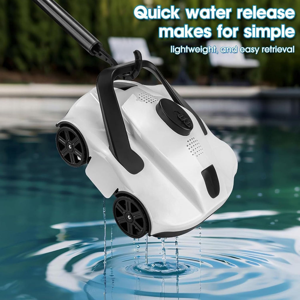 Smart Pool Robot, Above Ground Pool Cleaning Machine, Intelligent Path Planning and Cordless Design, Lasts 130 Minutes, Suitable for Above Ground Pools Up to 1076 Square Feet,White