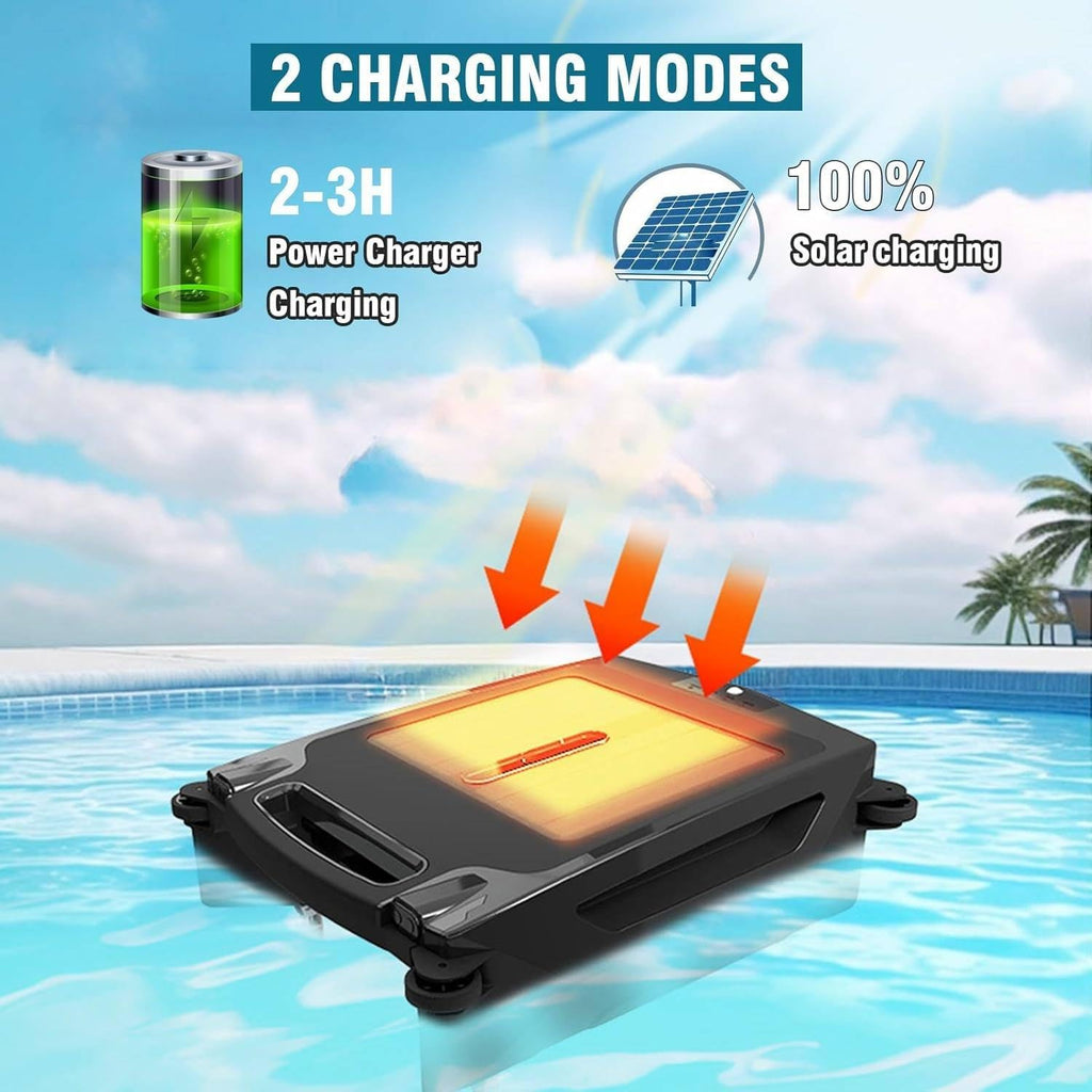 Ai Pool Cleaner Robot, Robotic Pool Skimmer Cleaner, with Dual Charging (Solar/Adapter), 2 Cleaning Modes, Automatic Obstacle Avoidance and Escape Function
