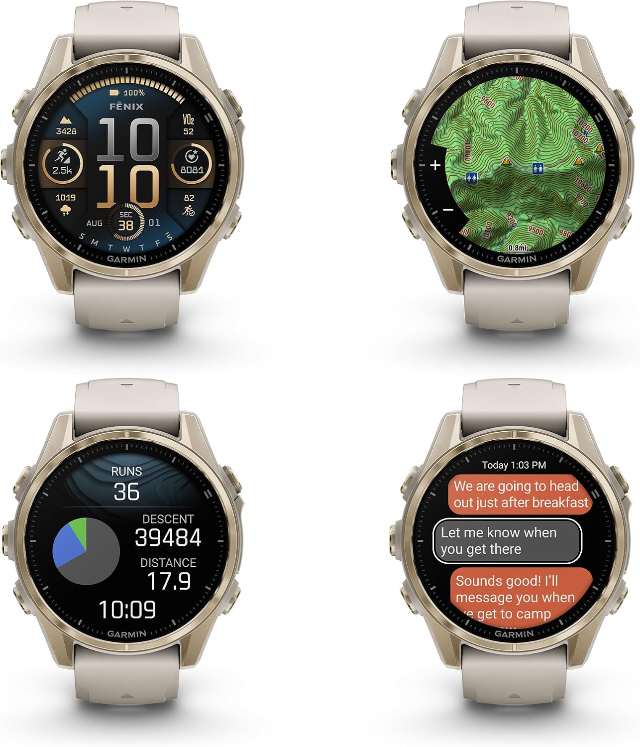 Garmin Fenix 8 43MM AMOLED Sapphire Premium Multisport GPS Smartwatch Soft Gold with Fog Gray/Sandstone Silicone Band, Built-in LED Flashlight, Health & Fitness Smart Watch Bundle for Men & Women