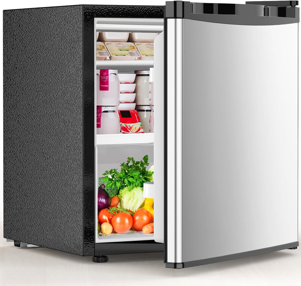 Electactic 1.6 Cu.ft Mini Fridge with Freezer, Compact Single Reversible Door Refrigerator, Adjustable Thermostat, Ultra Quiet, Energy Efficient for Office, Dorm, Bedroom, Apartment -Silver