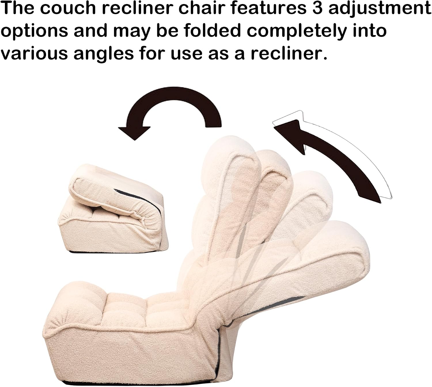 Yoglad Comfy Lounge Sofa Chair,3 Adjustable Angles,Soft Boucle Fabric,Easy Storage,with Comfortable Backrest.for Living,Bedroom,or Office. (White Teddy)