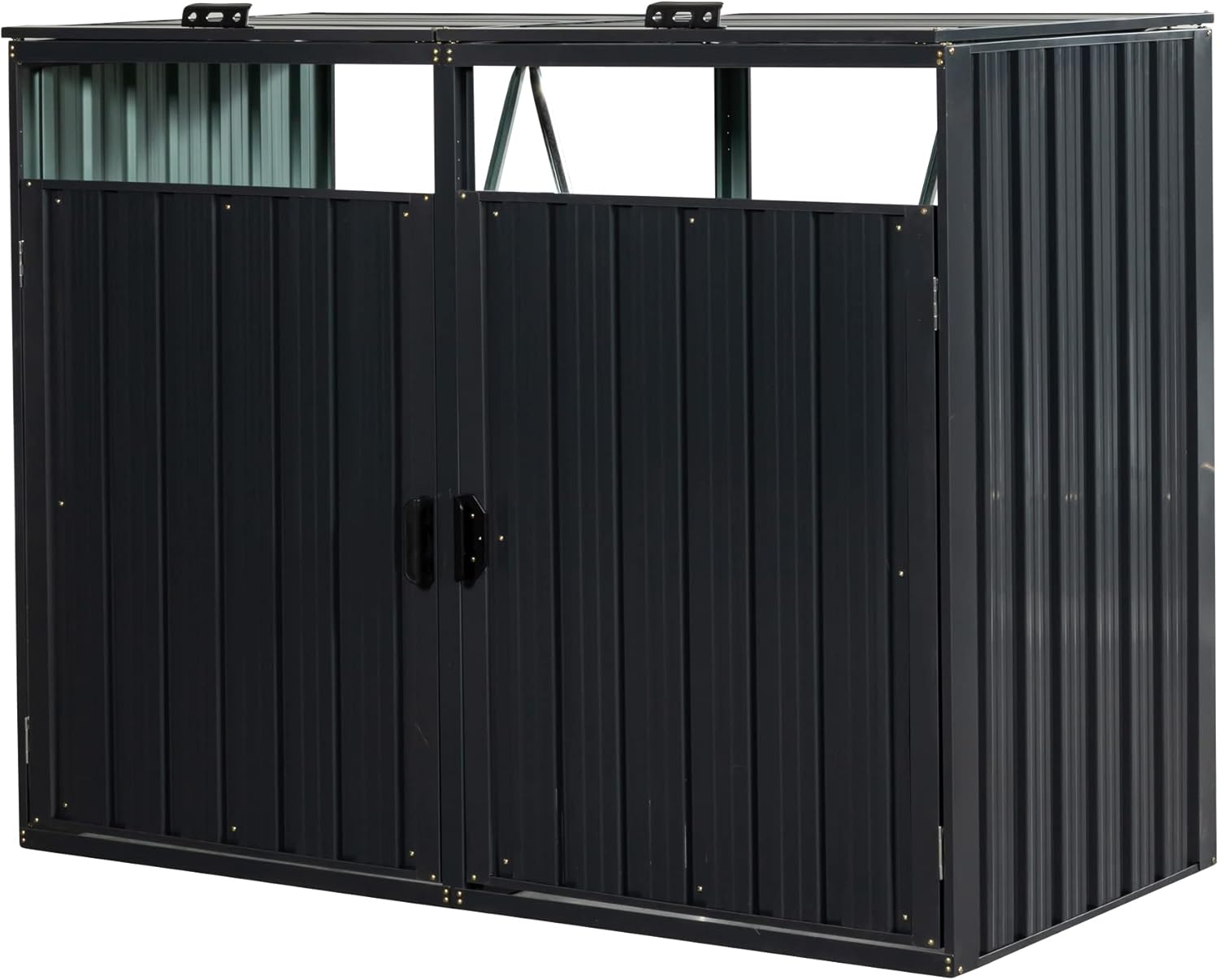 【LuckyNote】 Garbage Bin Shed Stores 2 Trash Cans Metal Outdoor Bin Shed for Garbage Storage,Stainless Galvanized Steel, Bin for Garden Yard Lawn