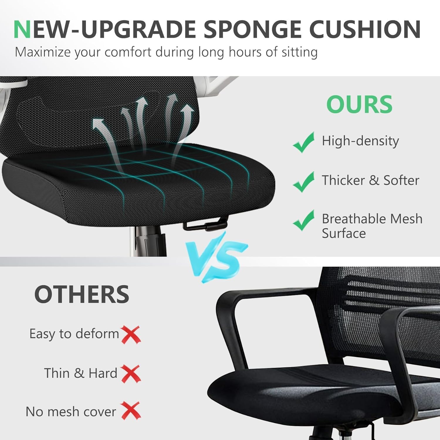 300 LBS Ergonomic Office Computer Mesh Chair - Adjustable Height Rolling Desk Chair with Flip-Up Armrests & High Back Support - Comfortable Swivel Task Chair for Home Office