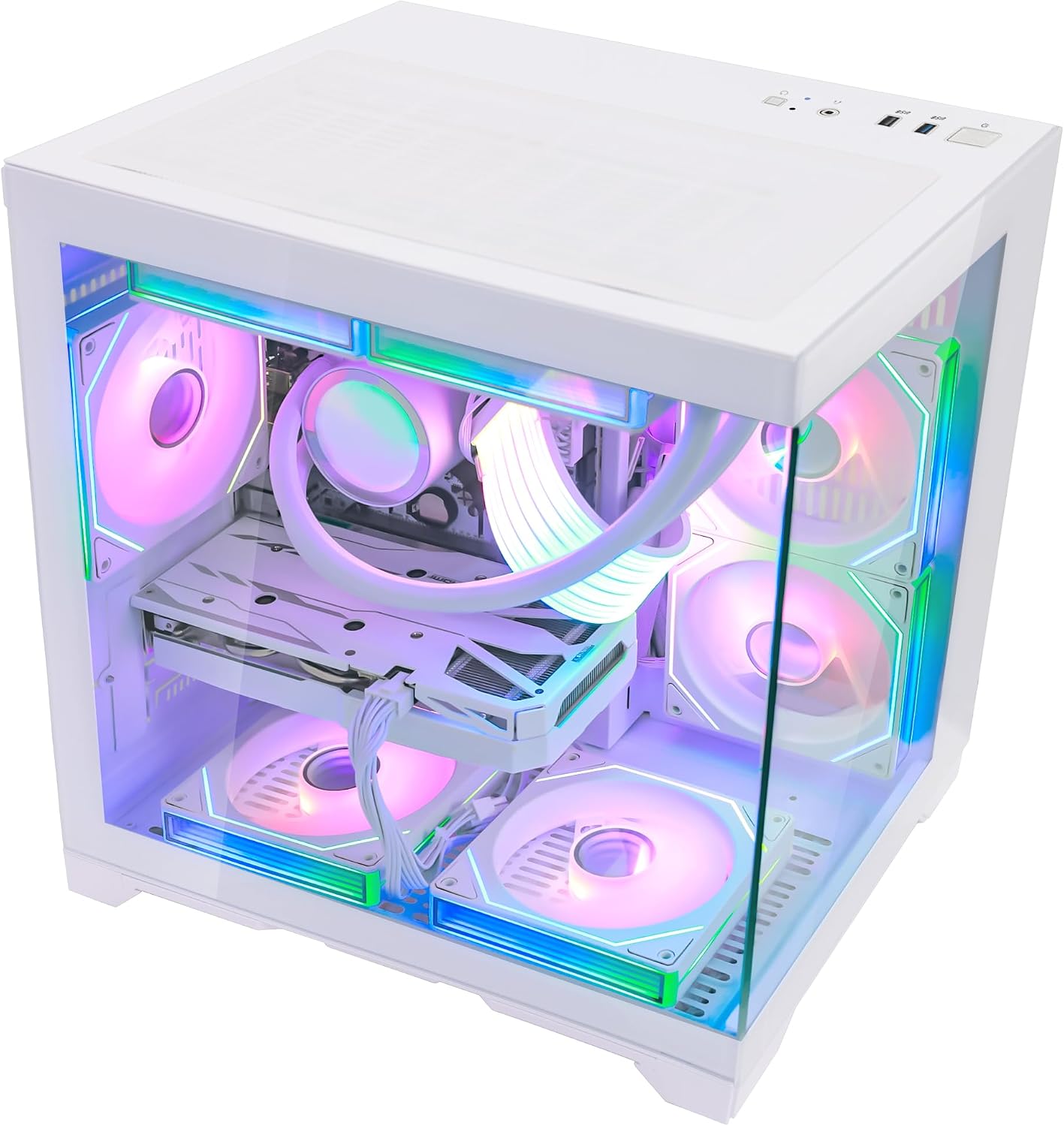 White RGB Prebuilt Gaming Desktop PC, AMD Ryzen 7 5700X 3.4GHz, GeForce RTX 5060 8GB, 32GB DDR4 RAM, 1TB PCIe SSD, 240mm AIO Liquid Cooler, WiFi Bluetooth, Windows 11 Gaming Tower Computer