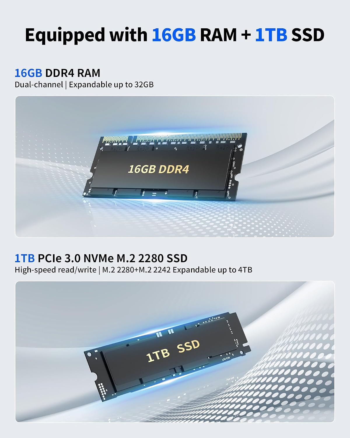 Getorli Mini PC AMD Ryzen 5 3550H (Max 3.7GHz), 16G DDR4 1TB NVMe SSD Mini Computers, Triple 4K Display Mini Desktop Computer, WiFi 6 Bluetooth 5.3, Dual HDMI Type-C, Small PC for Office, Home, HTPC