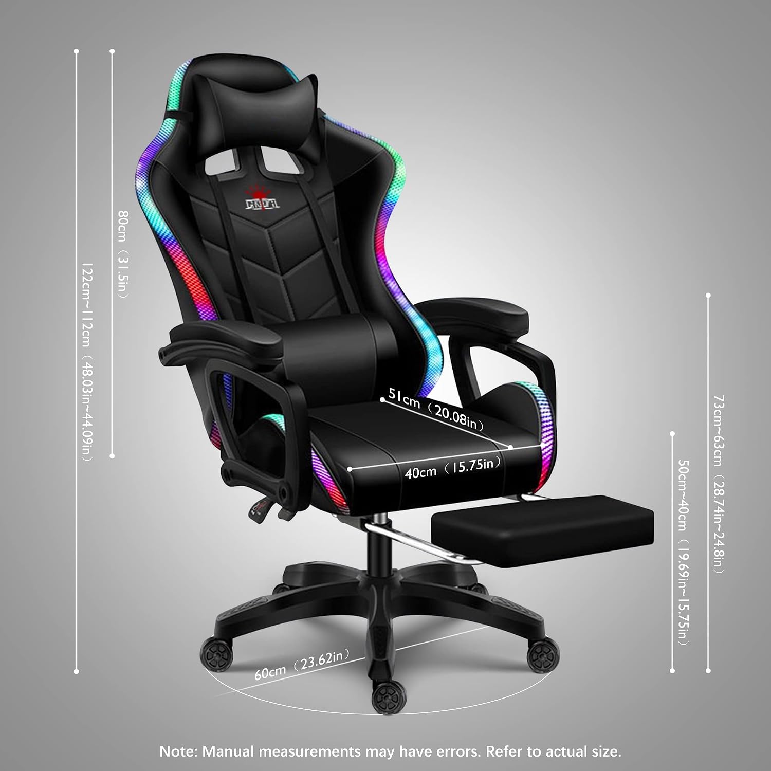 RGB Gaming Chair with Footrest,Gaming Chair with Speakers - with Full Massage Lumbar Support, Ergonomic Desk Computer Chair High Back & Lumbar Support Arms Backrest Adjustable,Red