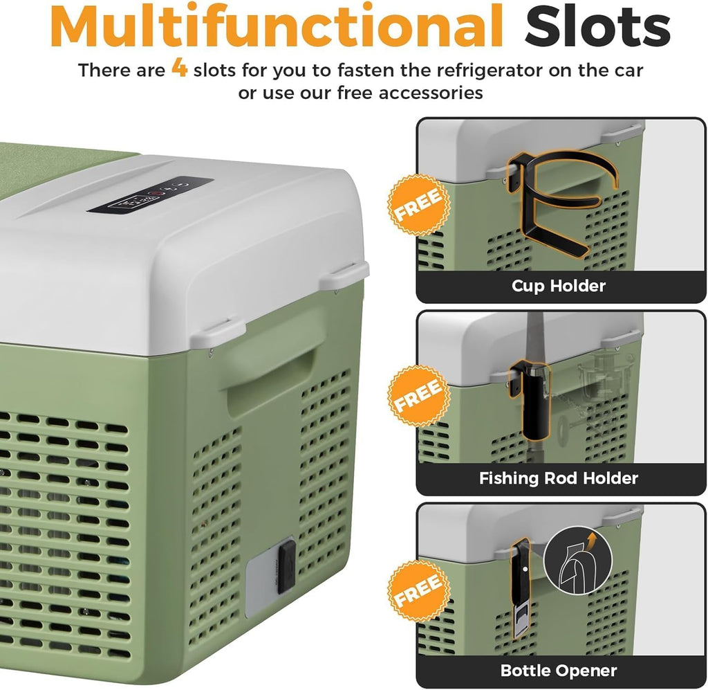 Setpower FC20 Portable 12v Refrigerator with Slide, -4℉-68℉ Fast Cooling Car Refrigerator, 20L/21Qt Car Fridge Portable Freezer with 12/24V DC and 110/240V AC, Electric Cooler (Green)