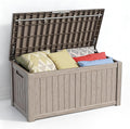 Zapdos Outdoor Storage Box, 120 Gallon Deck Box with Stainless Steel Rods, Waterproof Large Resin Storage Bin for Patio Cushions Garden Tools, Lockable Outside Storage Box, Grey