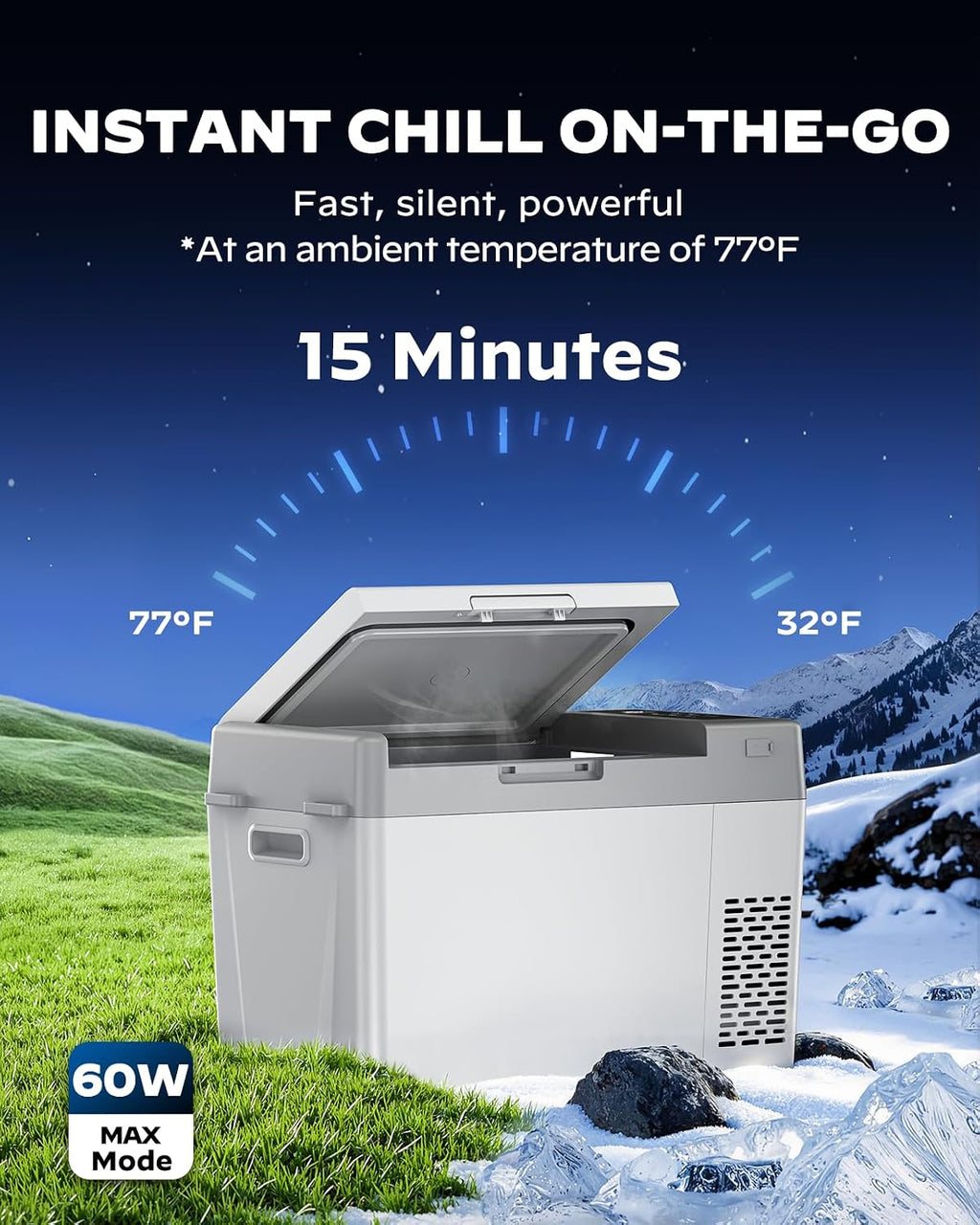 Marsail 12V Car Fridge 25QT Portable Freezer -4°F to 68°F, Compressor Cooler for Camping Travel Truck RV Home, Efficient Cooling & ECO Mode, Grey