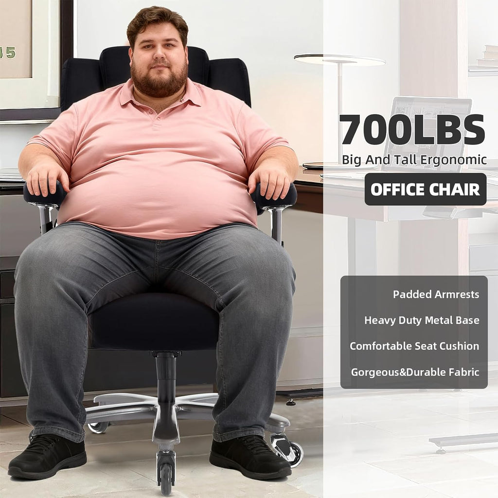 VUZI 700LBS Large Heavy Duty Office Chair with 3D Flip Arms, Big and Tall Plus Size Fabric Executive Desk Chairs, High Back Extra Wide Computer Chair with Adjustable Lumbar Support, Sturdy Metal Base