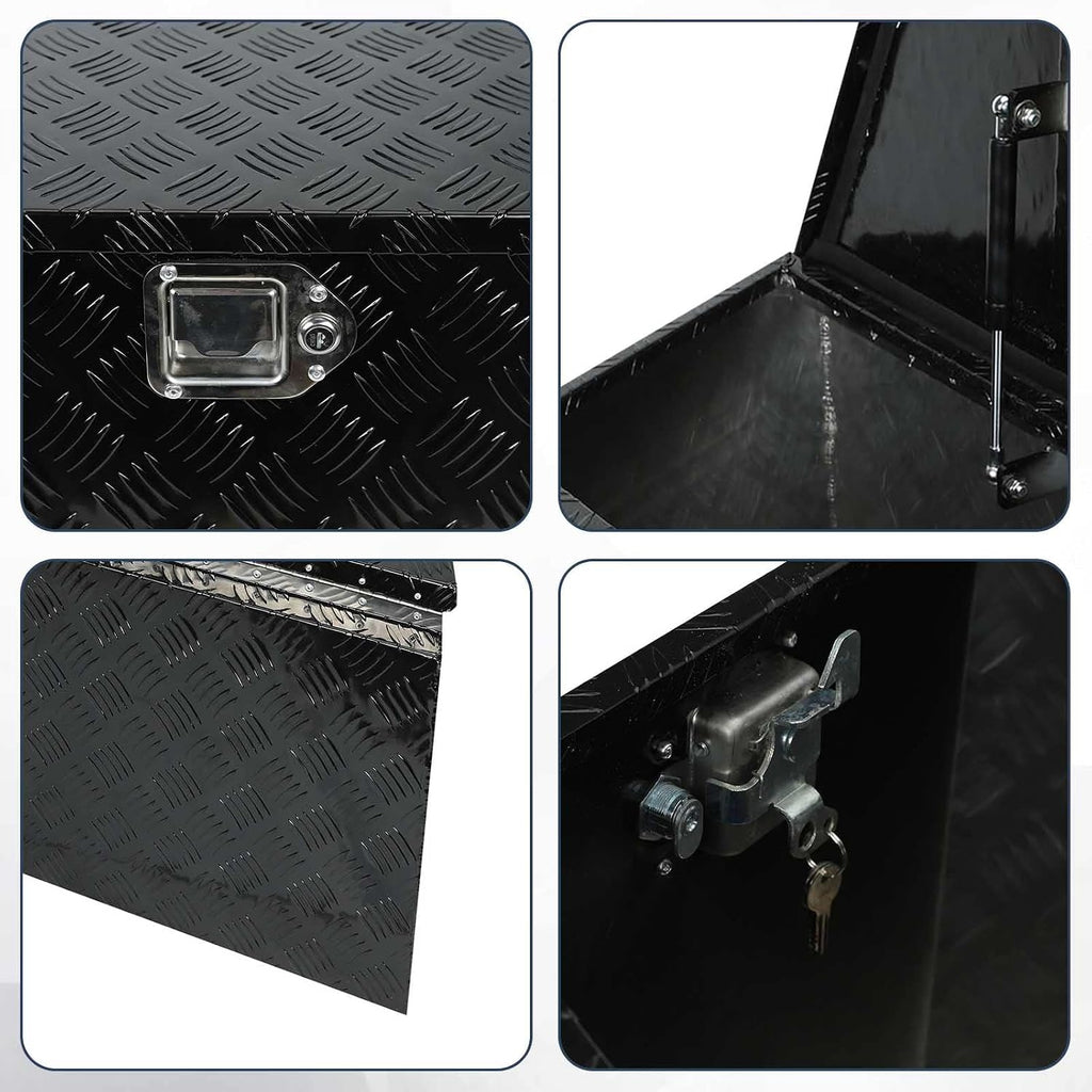 confote 28 Inch Heavy Duty Aluminum Stripes Plated Tool Box Pick Up Truck Bed RV Trailer Tongue Toolbox Waterproof Storage Organizer with Lock and Keys - 28.7 X 16.7 X 18.3 inch,Black