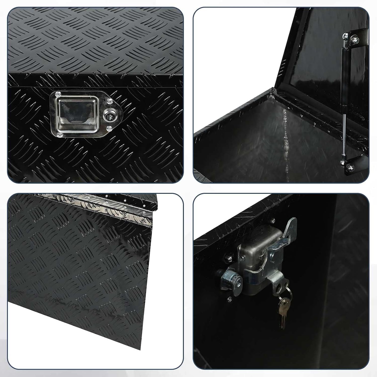 confote 28 Inch Heavy Duty Aluminum Stripes Plated Tool Box Pick Up Truck Bed RV Trailer Tongue Toolbox Waterproof Storage Organizer with Lock and Keys - 28.7 X 16.7 X 18.3 inch,Black