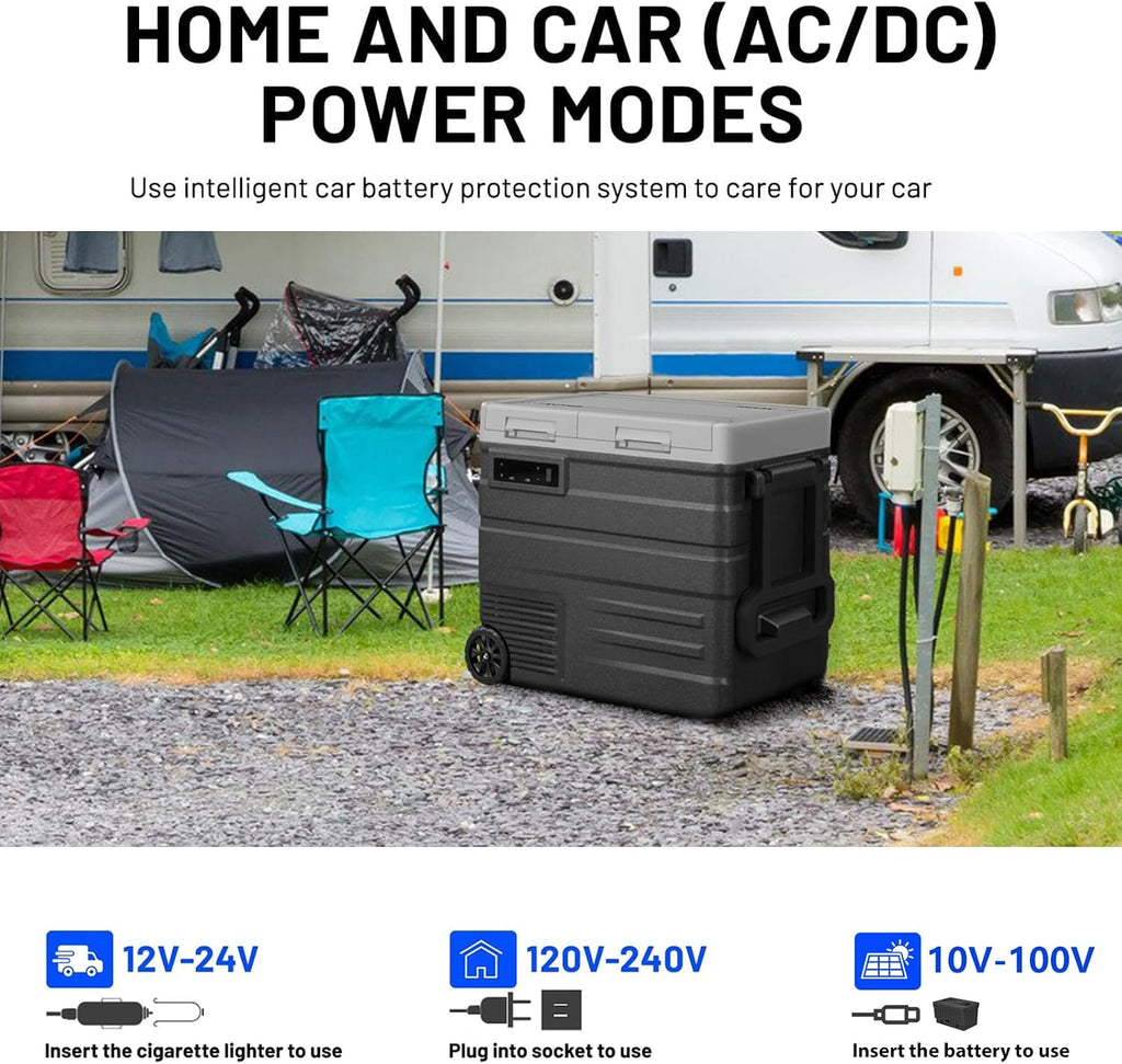 UD55 12V Car Refrigerator,Dual Zone Car Fridge with Wheels,52QT(49.1L) Electric Cooler Portable Freezer,12 Volt Refrigerator -4℉~68℉,12/24V DC 100-240V AC for Camping, Travel, Truck, RV