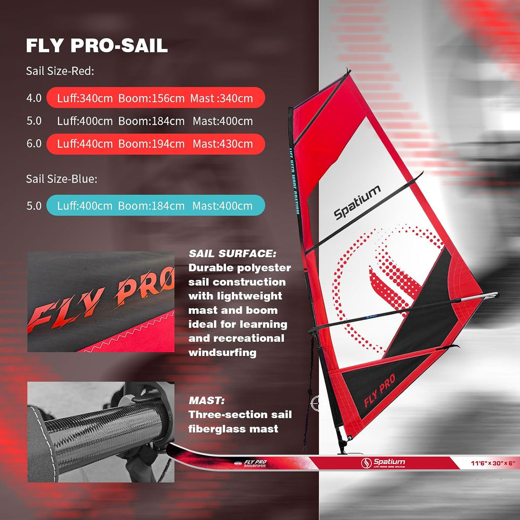 Spatium Wind Surfboard Sails Inflatable Windsurfing Board and Sail 5.0m²/6.0m² Inflatable Windsurf Sail with Sail Board for Newbie Friendly Windsurfer