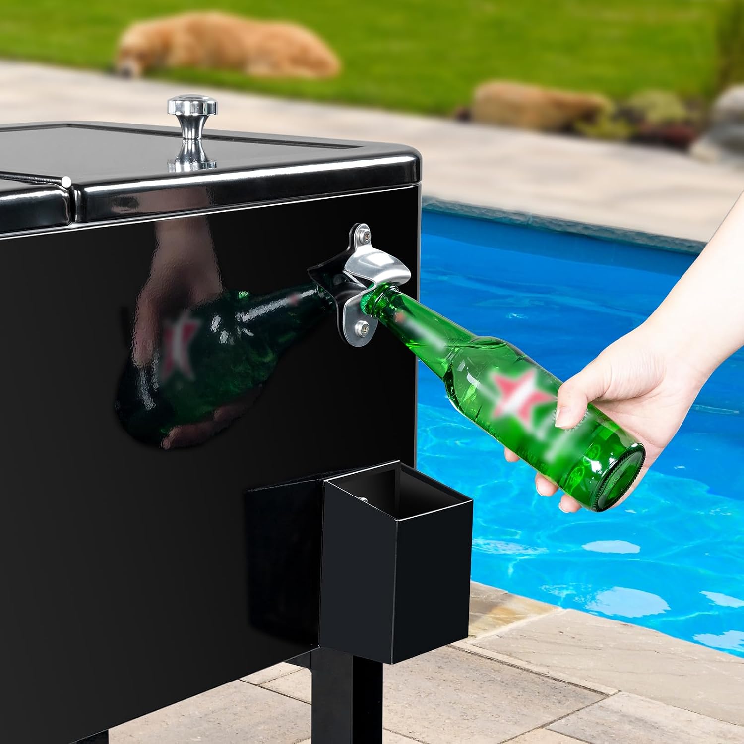 VINGLI 80 Quart Rolling Ice Chest on Wheels, Portable Patio Party Bar Drink Cooler Cart, with Shelf, Beverage Pool with Bottle Opener,Water Pipe